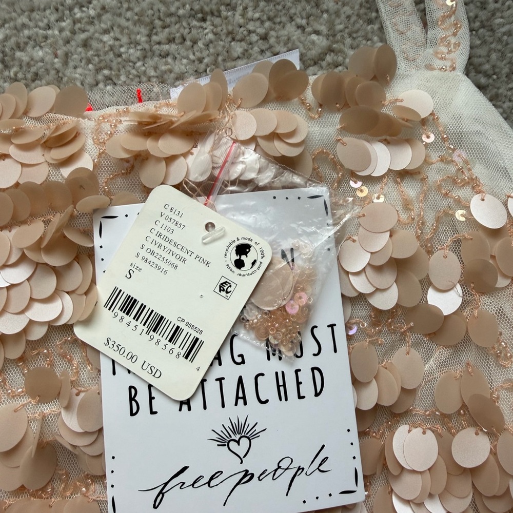 NWT Free People Tan Pink Sequin Porter Set Tank Top (S) and Mini Skirt (M) - Picture 9 of 10